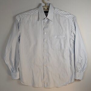 Canali Dress Shirt Mens 41 16 Blue White Striped Long Sleeve
